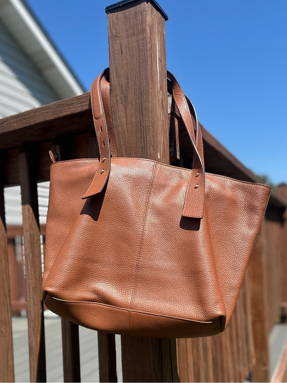 Genuine Pebbled Leather Slouchy Shoulder Bag Tote - Cognac Saddle Brown